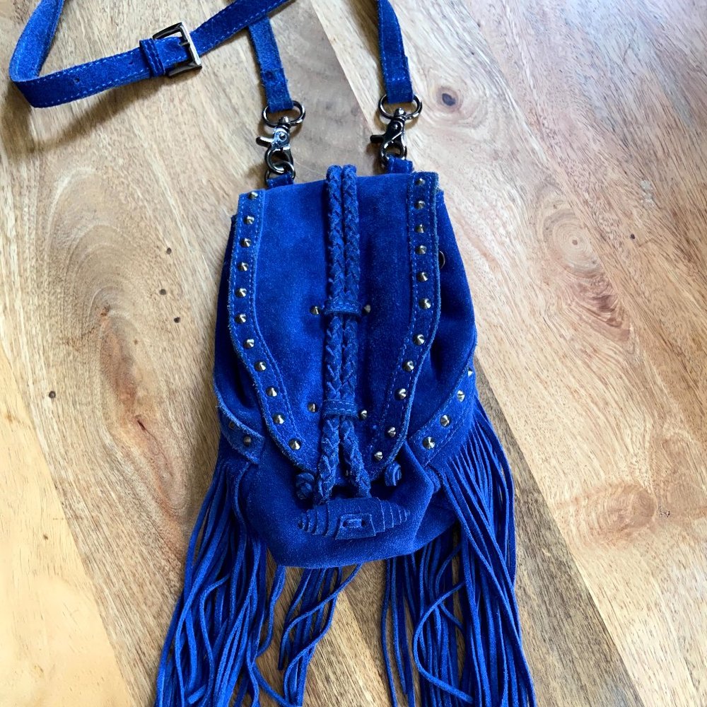Blue Suede Crossbody Pouch
